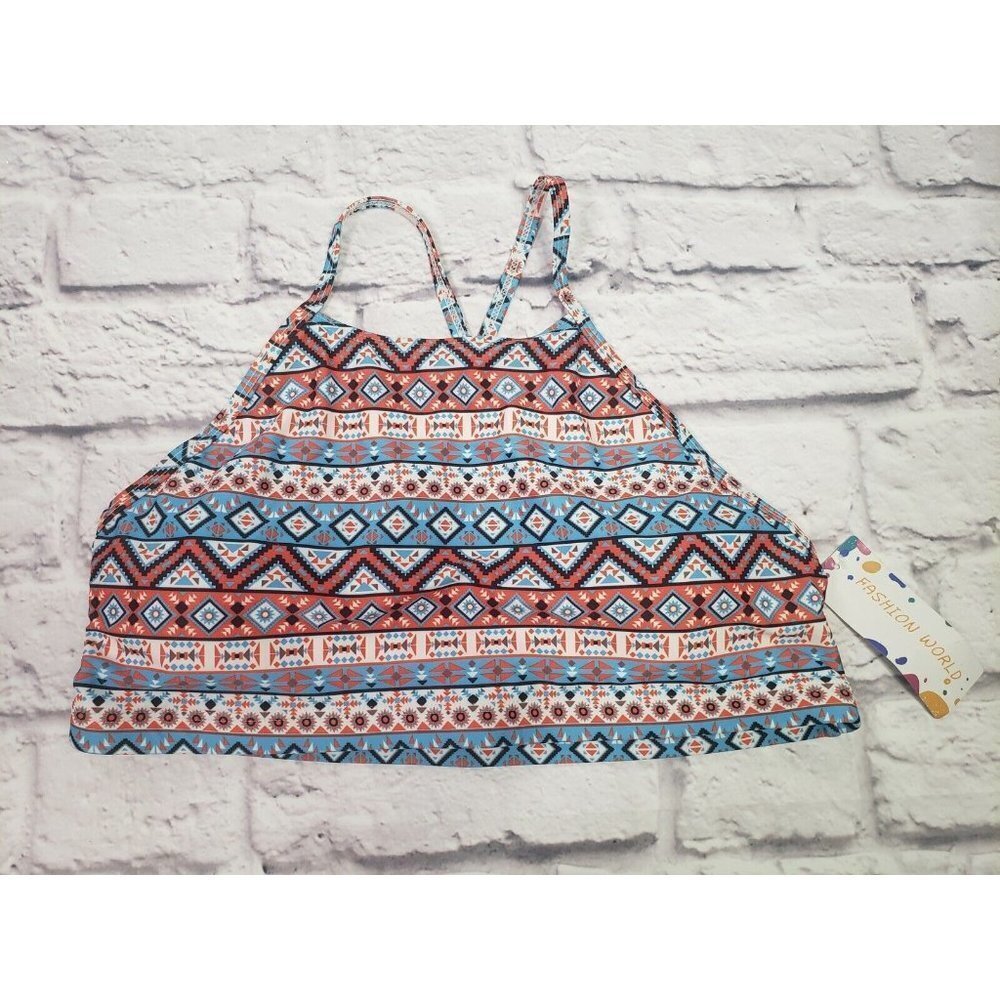 NEW Fashion World Women's Size Medium Tankini Swimsuit Top Aztec Printed